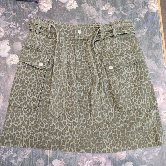 Marissa Webb Collective Leopard Tie Waist Belted Mini Skirt Green Womens Size 10 - Picture 7 of 10